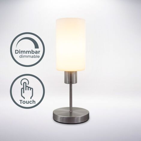 B.K.Licht lampe de table, dimmable sur 3 niveaux par variateur tactile, douille E27 pour ampoule de 25W max, lampe de Chevet en verre, blanche