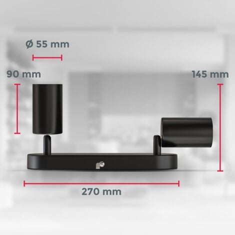 B.K.Licht I spot plafond I plafonnier dinterieur  2 spots pivotants & orientables I GU10 I noir-mat I livré sans ampoules