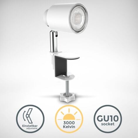 B.K.Licht - Lampe à pince LED - Lampe de table avec ampoule 5W GU10 - Lampe de lecture - blanc 14,6 cm