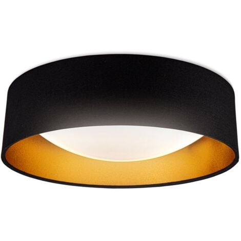B.K.Licht Plafonnier noir doré, platine LED 18W intégrée, éclairage plafond chambre, entrée, couloir, suspension tissue chambre d’enfant 2200Lm, lumière blanche neutre 4000K