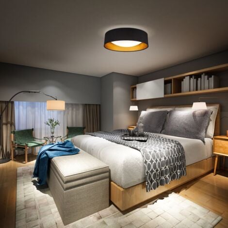 B.K.Licht Plafonnier noir doré, platine LED 18W intégrée, éclairage plafond chambre, entrée, couloir, suspension tissue chambre d’enfant 2200Lm, lumière blanche neutre 4000K