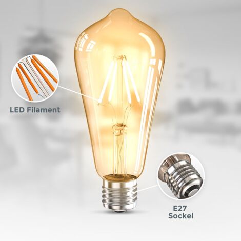 2 x vintage industriel lampe ampoule led dimmable E27 4W ST64 amber teinté verre