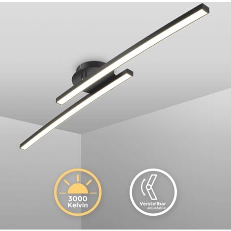 B.K.Licht I Plafonnier 12W, 2 platines LED pivotantes, 3000K blanc chaud, noir, 1100 lumen