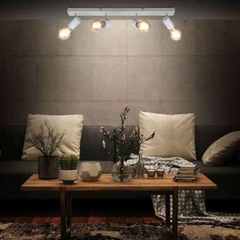 Plafonnier 4 spots orientables & pivotants, spot bar design rétro, luminaire plafond vintage salon, couloir, E27, 60 Watt