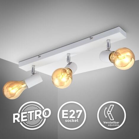 Plafonnier 3 spots orientables design vintage, style industriel blanche mat salon, salle à manger, chambre, largeur 48cm