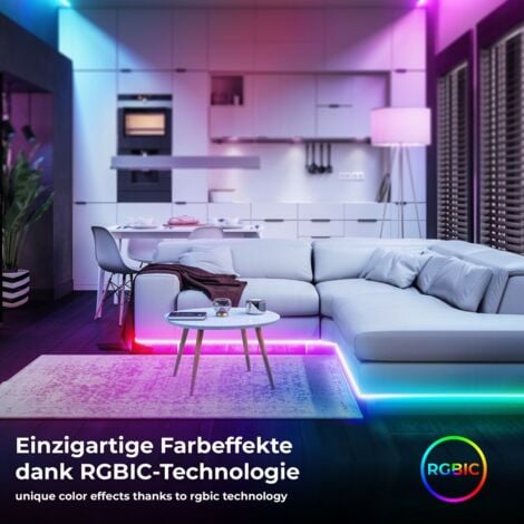 B.K.Licht I RGBIC LED Strip 10 m I Capteur de musique I Music Sync I Barre lumineuse I Strips I Ruban avec télécommande de changement de couleur I Ruban lumineux autocollant