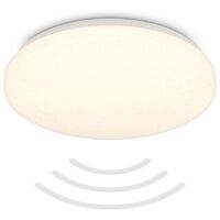 Plafonnier LED avec détecteur de mouvement et crépusculaire, 13W 1300lm Lumière blanche chaude 3000K, IP54, Portée 3m, diamètre 27cm, lampe de plafond blanc