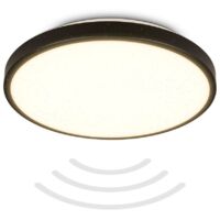 Plafonnier LED avec détecteur de mouvement et crépusculaire, 13W 1300lm Lumière blanche chaude 3000K, IP54, Portée 3m, diamètre 29cm, lampe de plafond noire