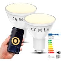 B.K.Licht lot de 2 ampoules connectées LED GU10, 5,5W, 350Lm, blanc chaud 2.700K, dimmables, commande vocale par App, iOS & Android, Smartphone contrôle par WiFi