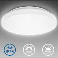 B.K.Licht plafonnier LED spéciale salle de bain, Ø33cm, protection contre les projections d’eau IP44, platine LED intégrée de 18 Watt, 1800lm, lumière blanche neutre 4000K