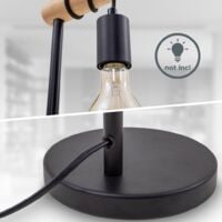 B.K.Licht lampe de chevet design rétro industriel bois & métal éclairage salon & chamber lampe à poser douille E27 noir