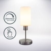 B.K.Licht lampe de table, dimmable sur 3 niveaux par variateur tactile, douille E27 pour ampoule de 25W max, lampe de Chevet en verre, blanche