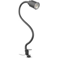 Lampe à pince LED 5W 400lm 3000K Blanc chaud Flexible et orientable avec col de cygne et interrupteur à bascule Métal Noir Lampe de lecture Bureau, chevet, chambre, bureau