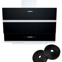 VIESTA DH900XE Cappa aspirante 90cm 320W incl. Filtro di carbonio attivo - Cappa da cucina / Cappa da parete con sensore di controllo tattile, con luce LED , fatto in vetro nero e acciaio inox
