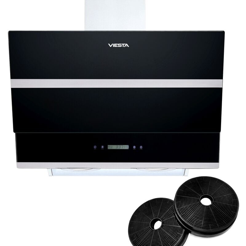 VIESTA DH600XE Campana de cocina 60cm incluido filtro de carbono activo - Campana extractora 320W / Sensor de control táctil, iluminación LED, hecho de acero y cristal negro