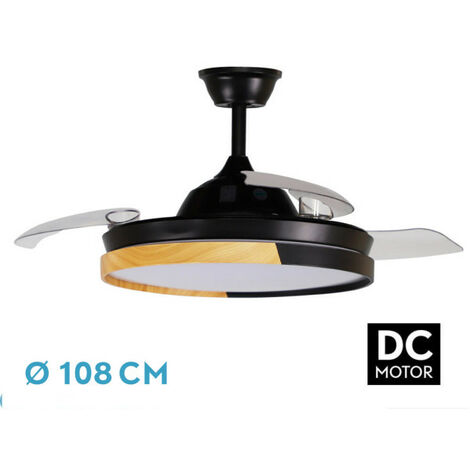 Ventilador DC ASGARD negro, 4 aspas retráctiles, 72W LED 3000, 4000