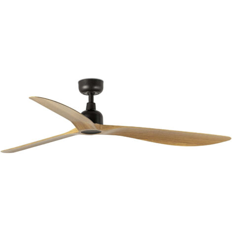 Faro Outwood Ventilador de techo grande de 3 aspas, color marrón oscuro y madera de roble, IP44 (1/3)