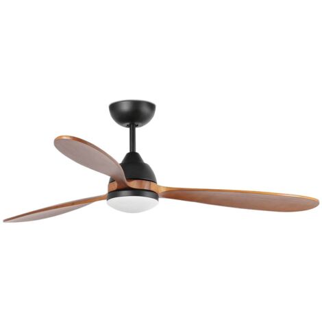 Faro Poros Ventilador de techo grande de 3 aspas, color negro mate y nogal, con luz de 2700 K