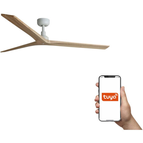 Faro Klim Ventilador de techo grande de 3 aspas, blanco mate, madera de roble, sistema inteligente Tuya (1/3)