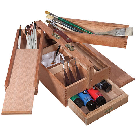 Fdit Boîte de peinture en bois Boîte de rangement d'outils de