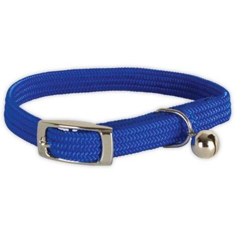 Collier nylon simple chromé chat bleu