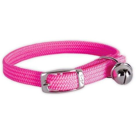 Collier nylon simple chromé chat rose