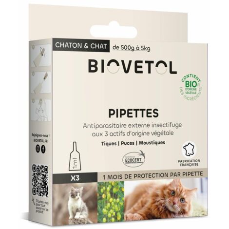 Pipettes pour chat ou chaton BIOVETOL : 3 x 1ml (1/5)