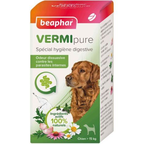 Comprimés antiparasitaires pour chien – Soutien digestif et immunitaire – Boîte de 50 comprimés – Ingrédients naturels : ail, camomille, armoise, thym – Beaphar