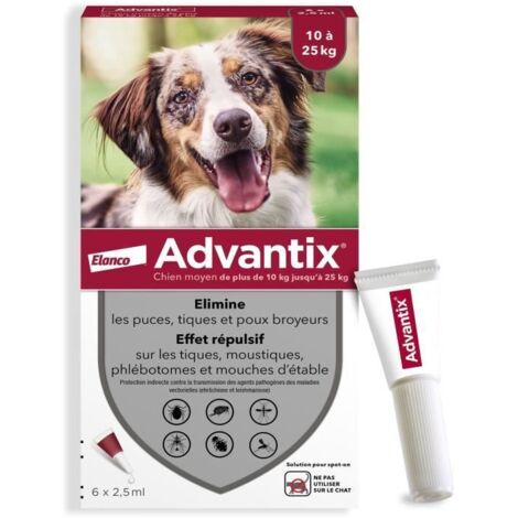 Advantix Chien Moyen - Anti-Puces et Anti-Tiques - 10-25KG - 4 Pipettes