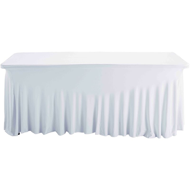 Nappe blanche élastique drapée pour table ronde ∅180 cm