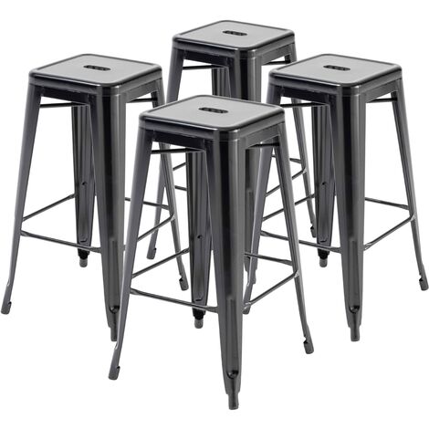 Oviala – Lot de 4 tabourets de bar acier époxy noir mat – Hauteur 76 cm – Empilables – Repose-pieds intégré pour confort