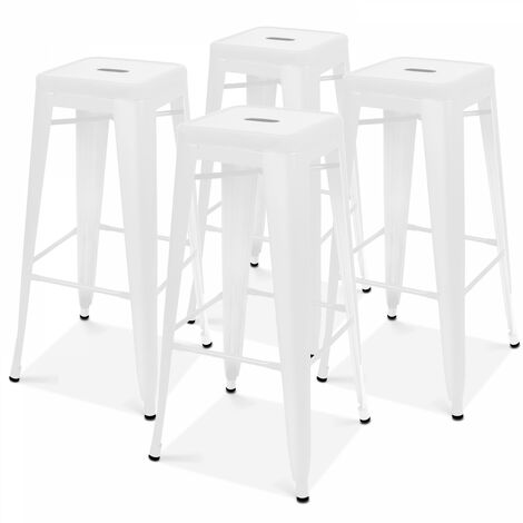 Oviala – Lot de 4 tabourets de bar en acier blanc mat – Finition époxy anti-rouille – Assise percée – Empilables pour gain de place (1/7)