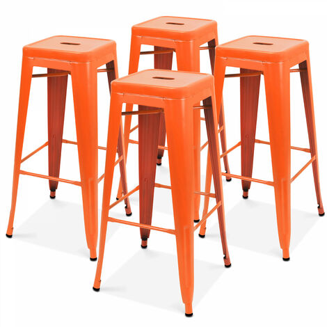 Lot de 4 tabourets de bar en acier orange mat (1/5)