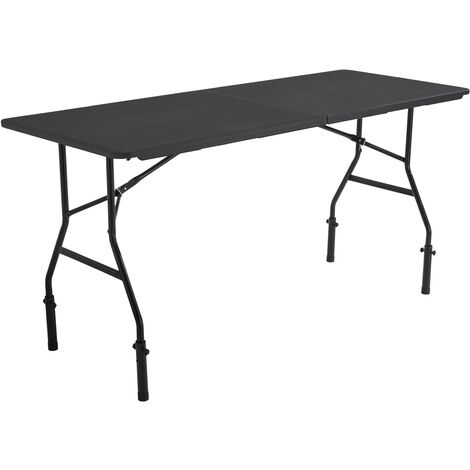 Rekkem – Table pliante noire 180 cm – Réhausses pour hauteur 90 cm – Structure acier époxy – Charge max 150 kg – 8 places assises (1/5)
