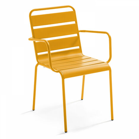Oviala – Fauteuil de jardin en métal jaune – Structure 100% acier thermolaqué – Accoudoirs – Empilable – Hauteur d'assise 45 cm