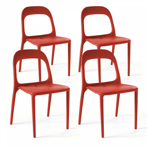 Lot de 4 chaises en plastique rouge (1/5)