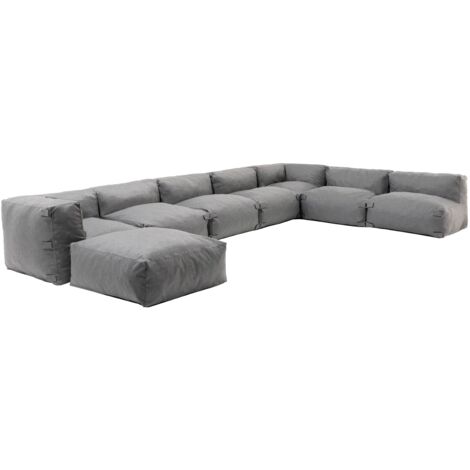 Oviala – Canapé d'angle modulable 8 places en polypropylène gris – Dimensions 425x255cm – Traitement déperlant pour extérieur – Confort optimal