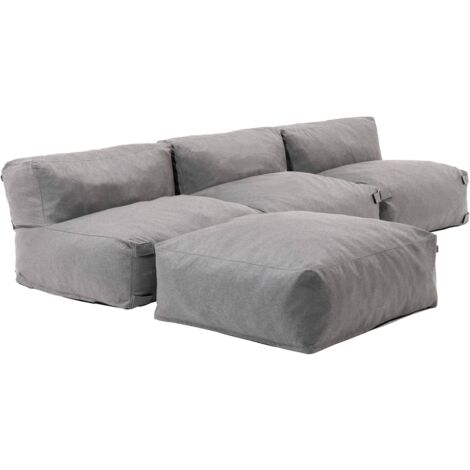 Oviala – Canapé d'angle fixe modulable 4 places gris – Tissu Olefin résistant aux UV – Mousse polyéther confort 25kg/m3 – Dimensions 255x85x65cm