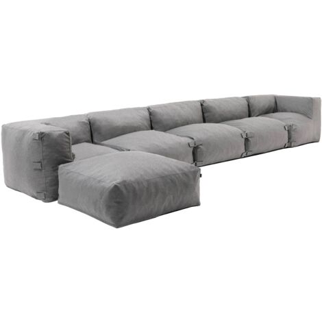 Oviala – Canapé d'angle modulable 6 places gris – Tissu polypropylène résistant aux UV – Dimensions 425x85cm – Assise ferme et moelleuse (1/5)
