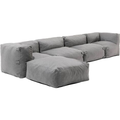 Oviala – Canapé d'angle modulable 5 places gris – Tissu Olefin résistant aux intempéries – Dimensions 340 x 85 x 65 cm – Confort mousse haute densité