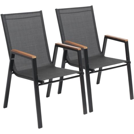 Oviala – Lot de 2 fauteuils de jardin empilables en aluminium et bois d'acacia – Hauteur d'assise 44 cm – Largeur 56 cm – Conçus pour usage intensif (1/5)