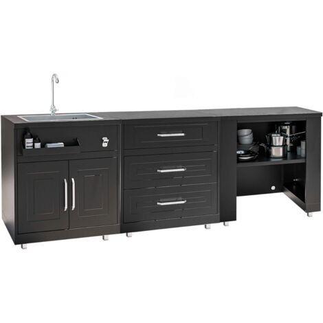 Oviala – Cuisine d'extérieur 3 éléments en acier inoxydable – Module avec évier et robinet inox – Dimensions 96x81x66 cm – Installation facile