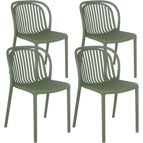 Oviala – Lot de 4 chaises de jardin empilables en plastique vert olive – Résistantes aux intempéries – Capacité 100 kg – Hauteur 78 cm – Assise 45 cm