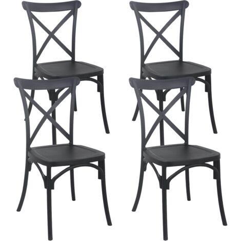 Lot de 4 chaises de terrasse en plastique noir (1/5)