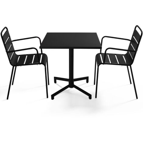 Ensemble table 70 cm et 2 fauteuils de jardin en métal noir - Palavas (1/5)