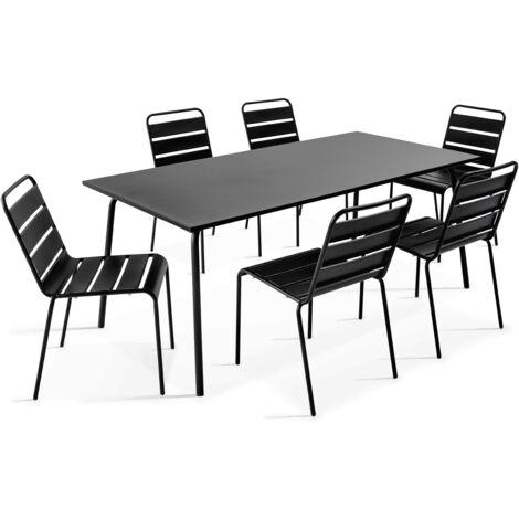 Ensemble table de jardin et 6 chaises en métal noir - Palavas (1/5)