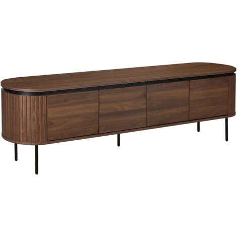 Meuble TV rectangulaire 2 portes L200 cm effet bois foncé (1/5)