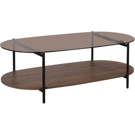 Table basse moderne ovale L 120 cm en verre marron (1/5)