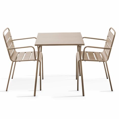 Ensemble table de jardin bistrot et 2 fauteuils acier taupe - Palavas (1/5)