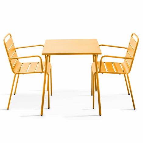 Ensemble table de jardin bistrot et 2 fauteuils acier jaune - Palavas (1/5)